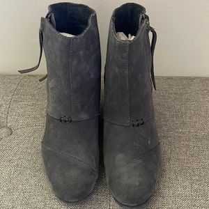 Tom’s Gray Wedged Booties with zipper on side. Size 6.5